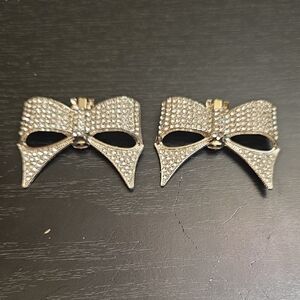 Elegant Silver Bow Clip Ons